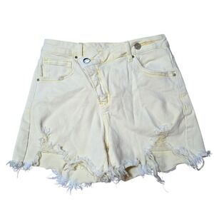 Risen Jeans Yellow Distressed‎ Frayed Hem Asymmetrical Waist Denim Shorts Size M